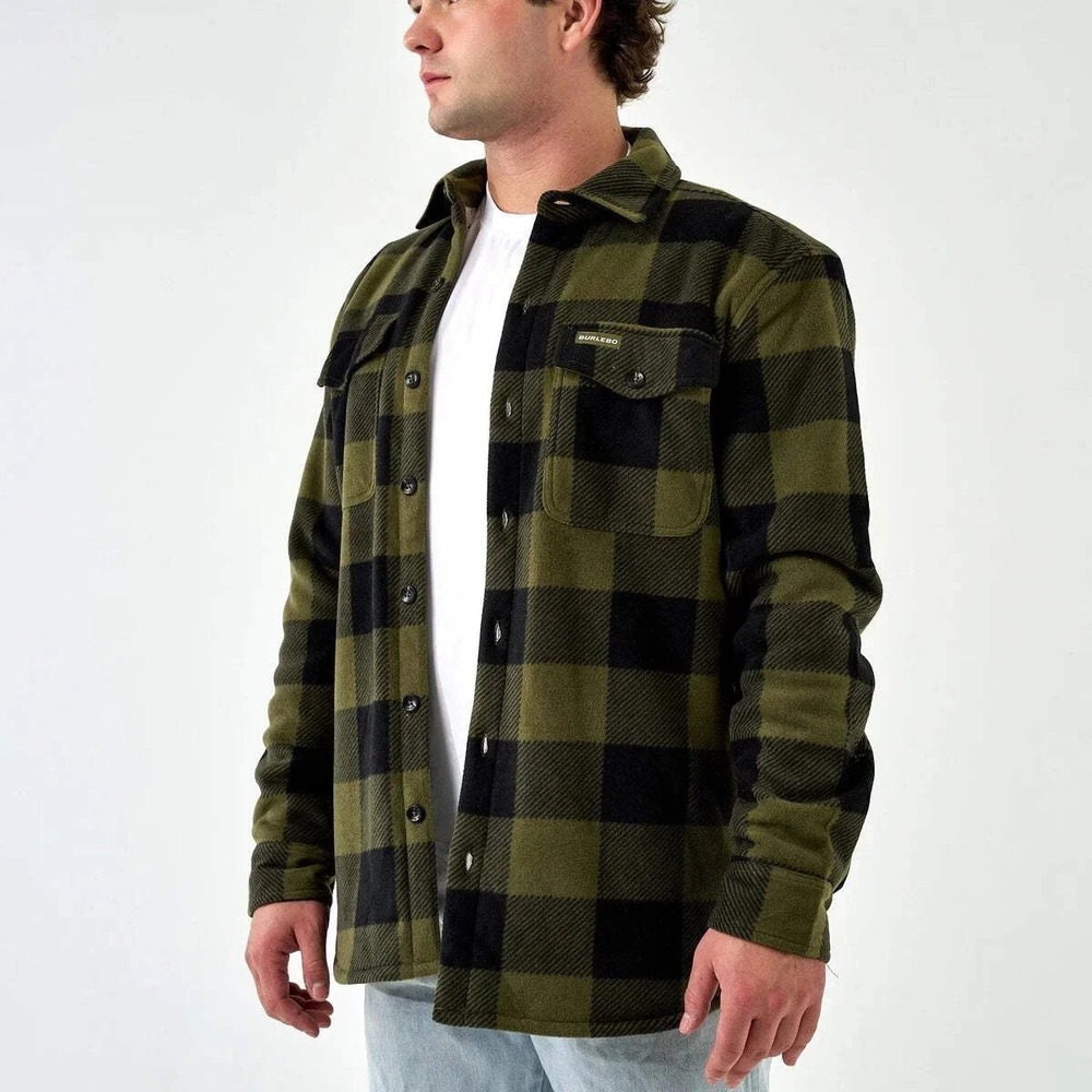 BURLEBO MALLARD GREEN PLAID SHACKET MEN'S SMALL NWOT FLEECE‎ SHERPA LINED
